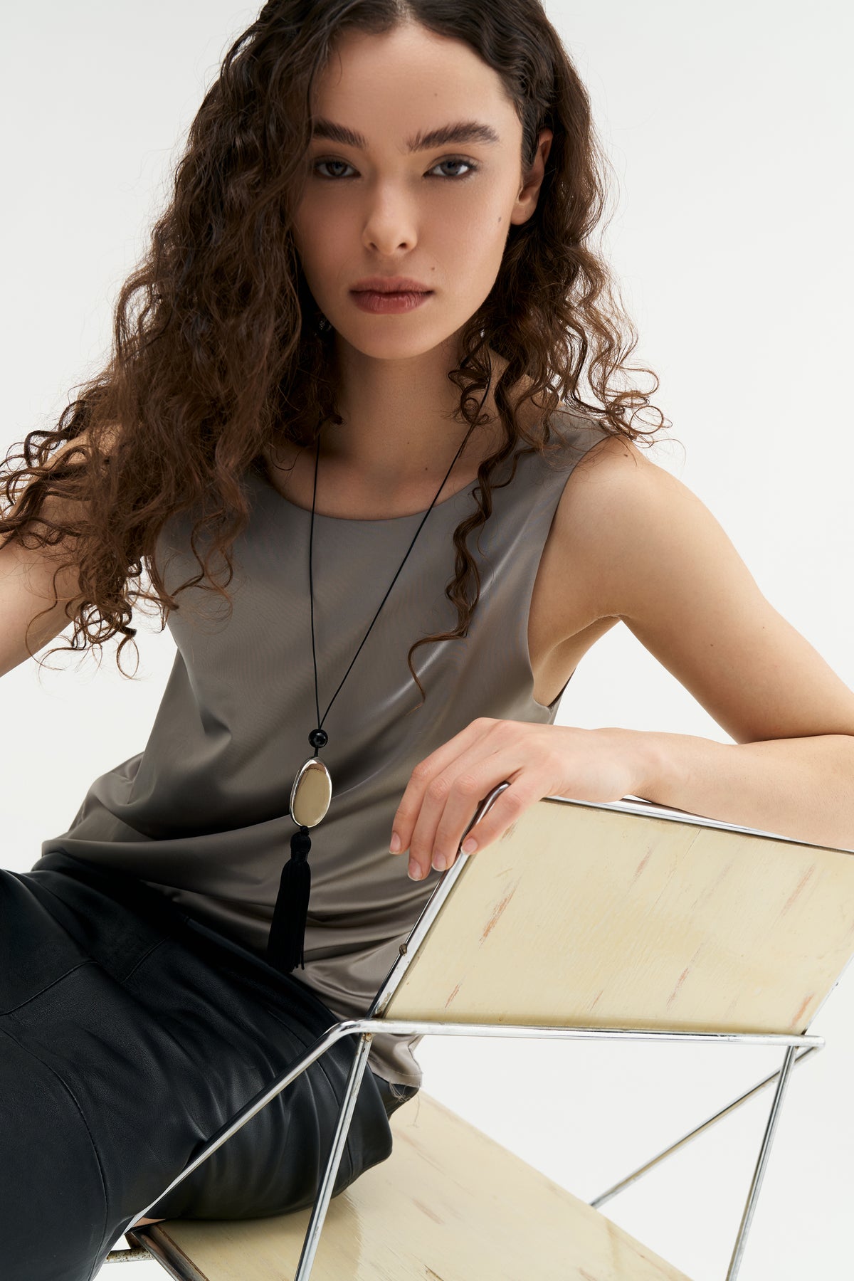 Tassel Cord Necklace 01, Metal | White Brass