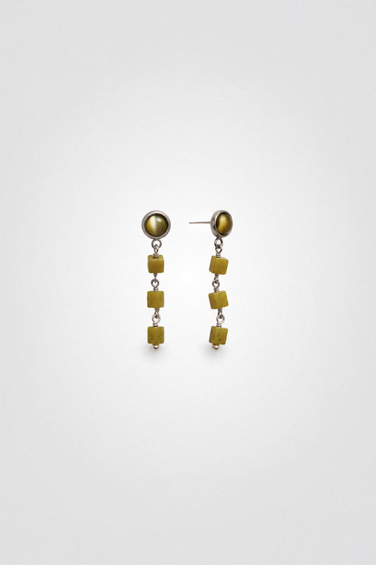 Olive Jade Cube Drop Earrings