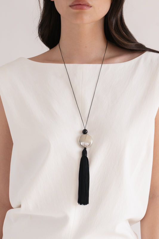 Tassel Cord Necklace 02, Metal | White Brass