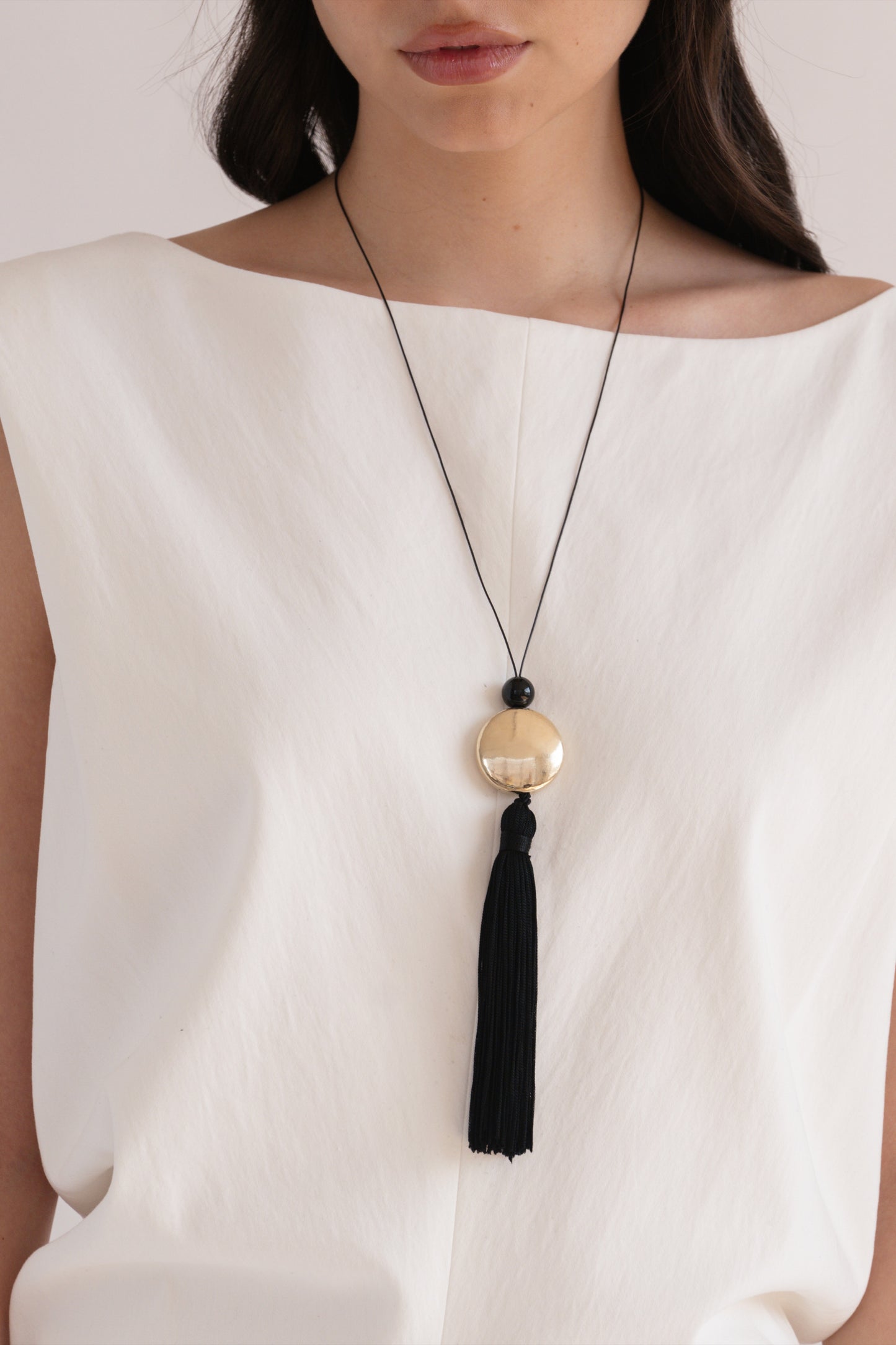 Tassel Cord Necklace 02, Metal | Yellow Brass