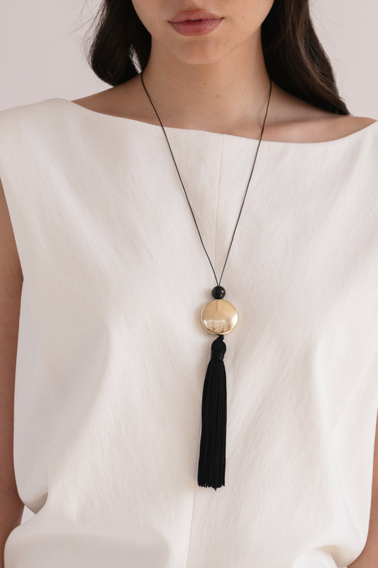 Tassel Cord Necklace 02, Metal | Yellow Brass