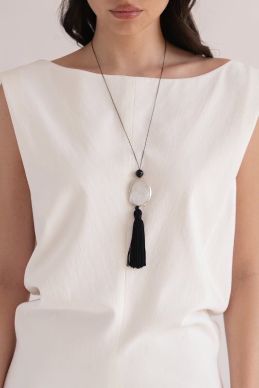 Tassel Cord Necklace 01, Metal | White Brass