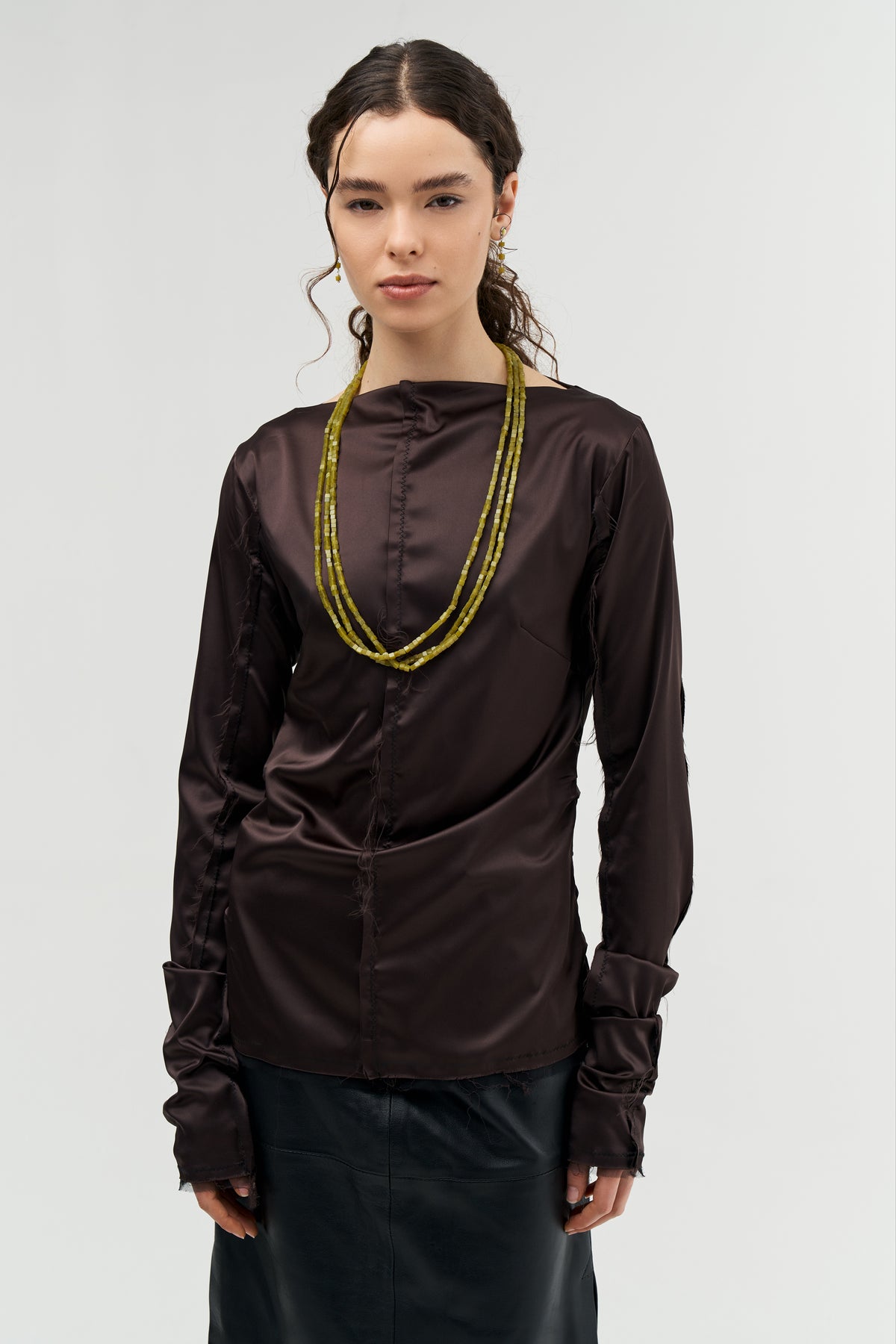 Olive Jade Cube Opera Necklace