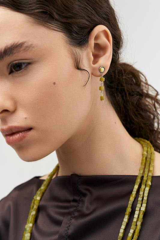 Olive Jade Cube Drop Earrings
