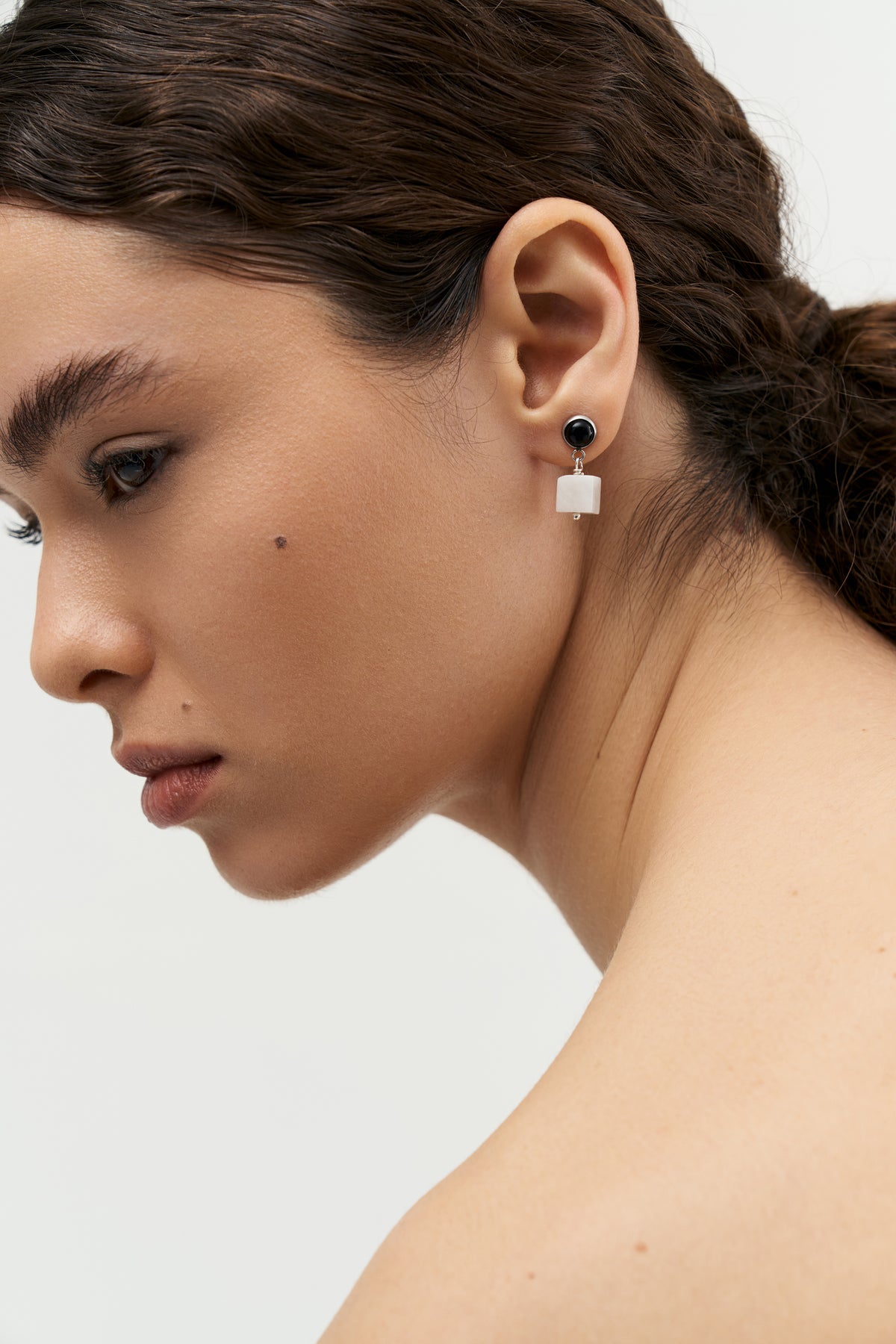 White Jade Cube Drop Earrings