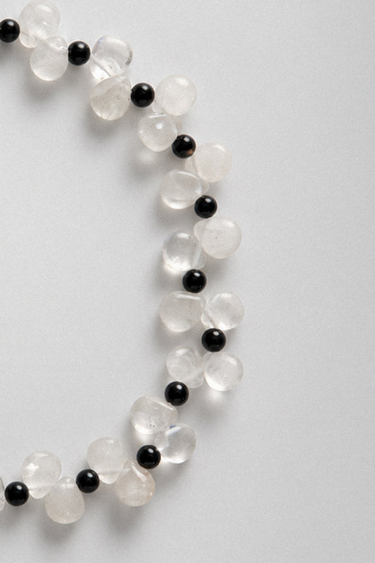 Crystal Quartz & Onyx Petal Choker