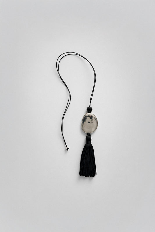 Tassel Cord Necklace 01, Metal | White Brass