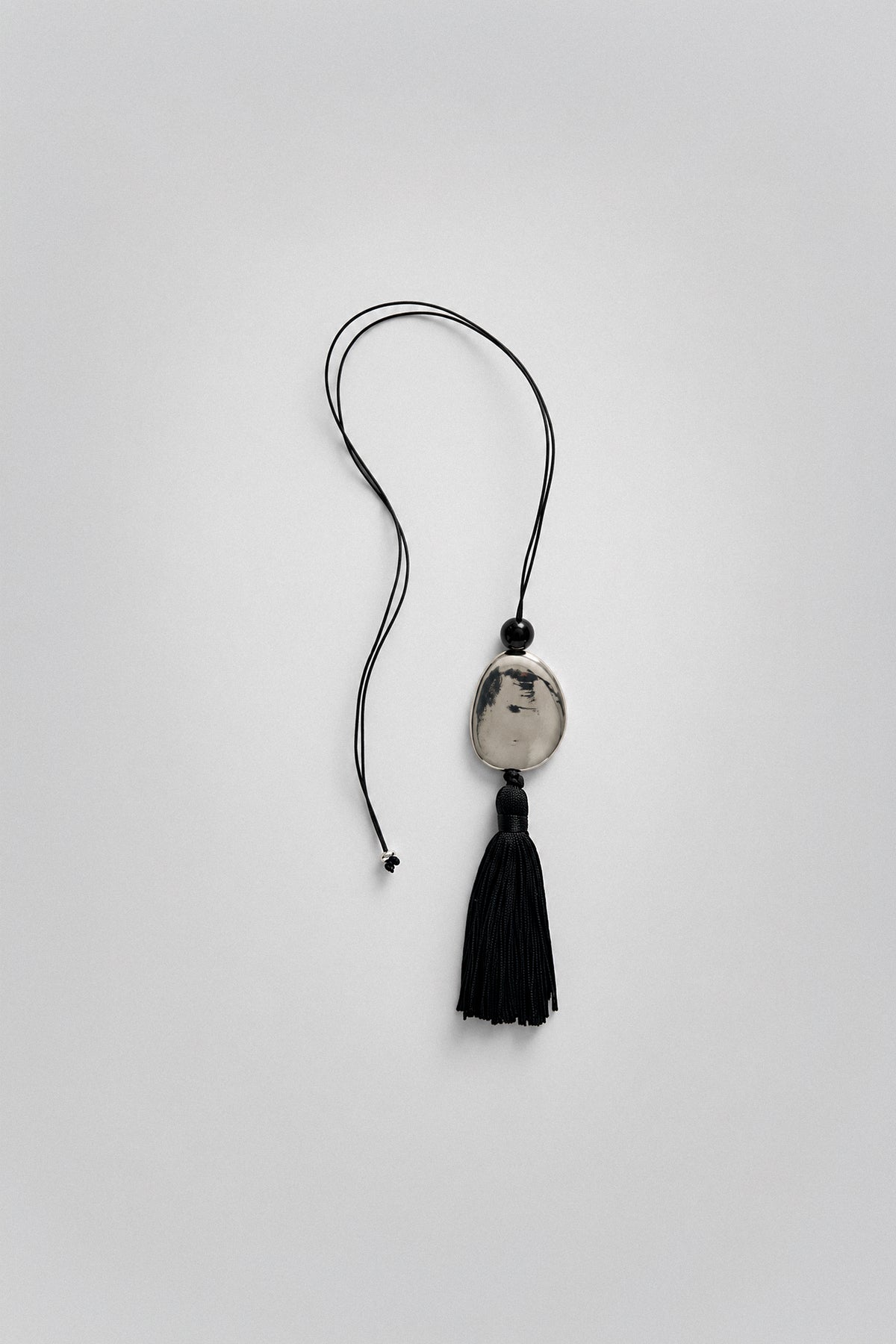 Tassel Cord Necklace 01, Metal | White Brass