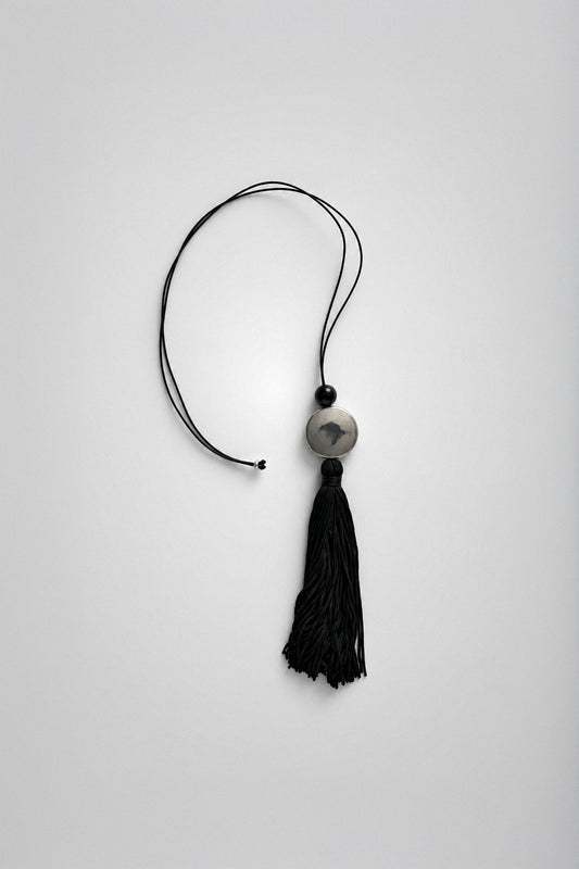 Tassel Cord Necklace 02, Metal | White Brass