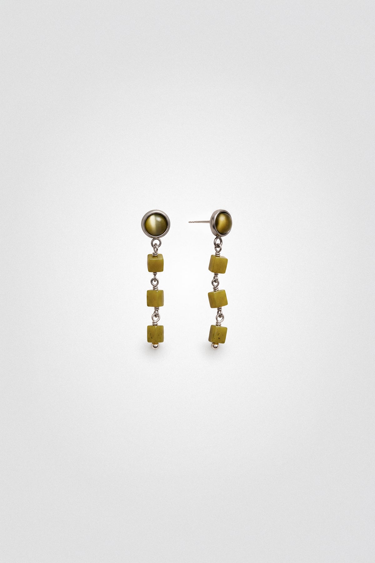Olive Jade Cube Drop Earrings