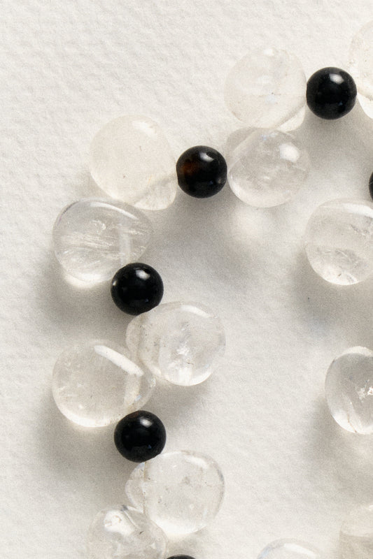 Crystal Quartz & Onyx Petal Bracelet